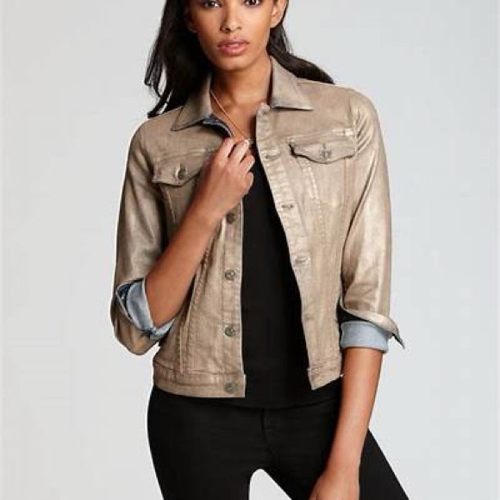 Stylish 7 For All Mankind Metallic Gold Denim Jacket